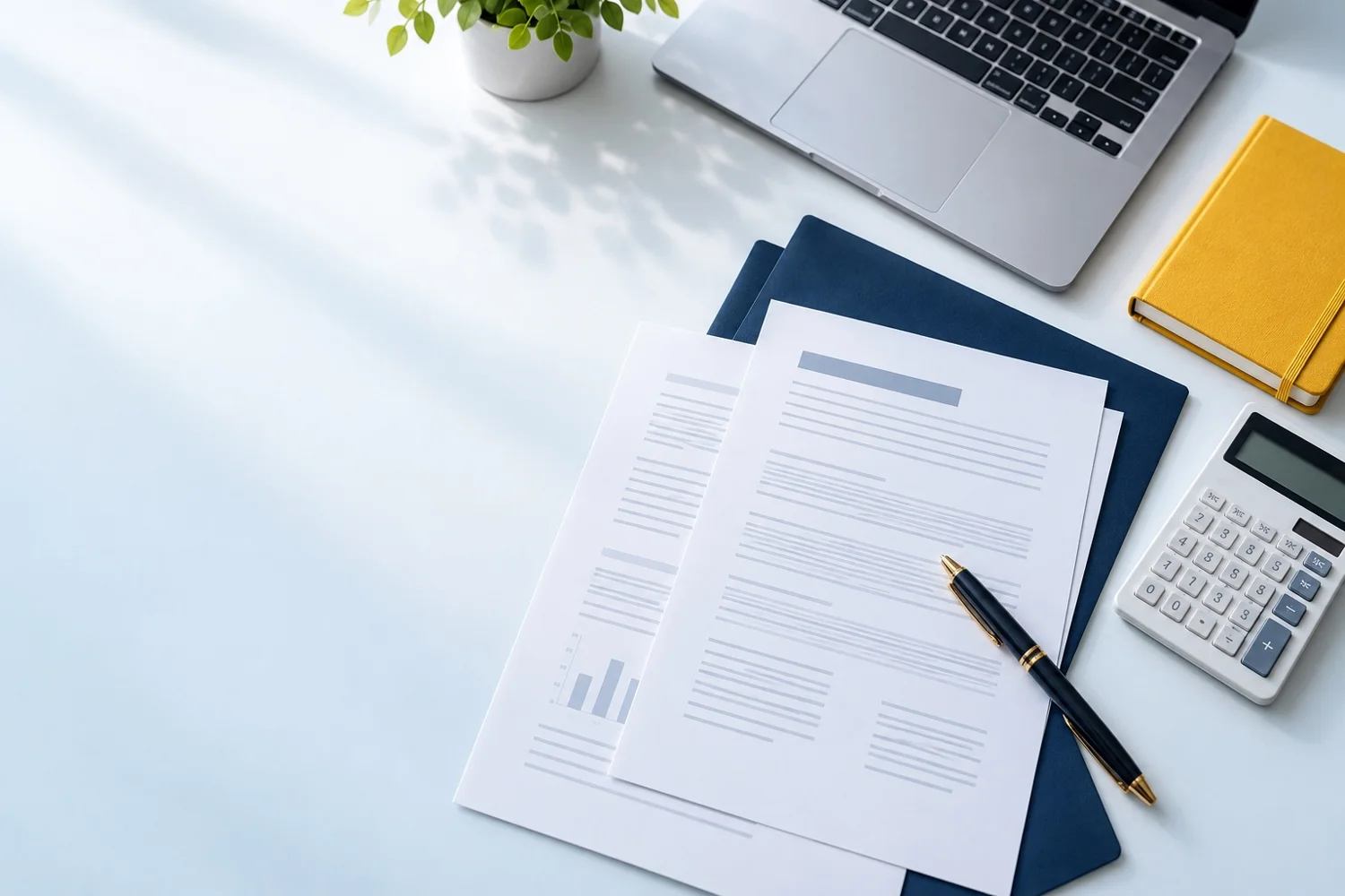 Laptop, notebook and documents prepared for administrative review